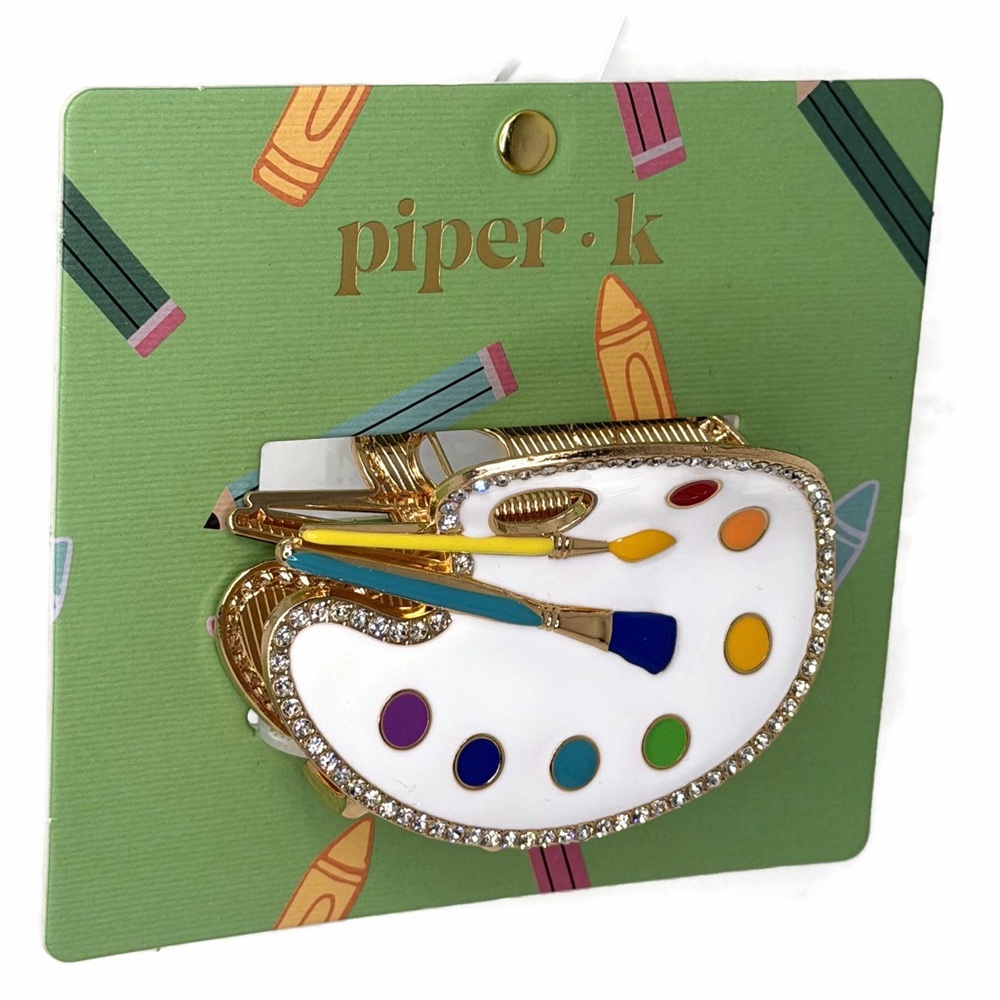 Piper K Artist Paint Pallet Hair Claw Clip Multicolor Gold Tone